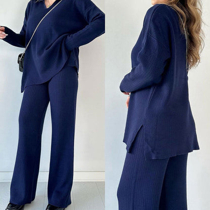 🔥Hot Sale 49% OFF🎁V-Neck Casual Slit Knitted Two-Piece Set