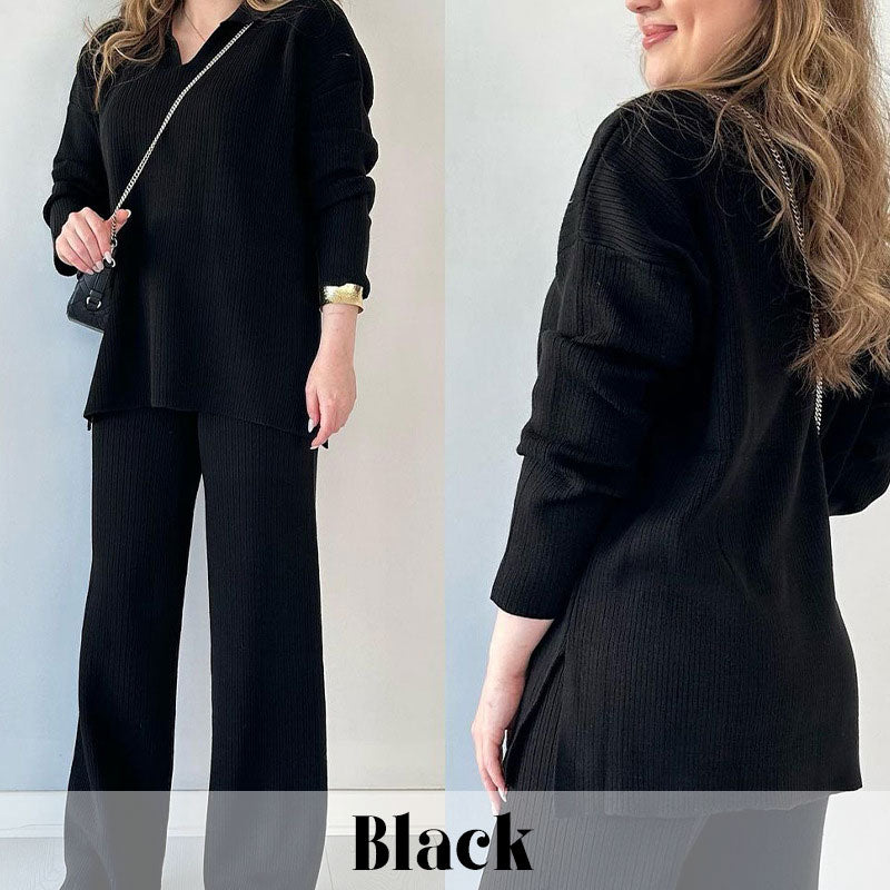 🔥Hot Sale 49% OFF🎁V-Neck Casual Slit Knitted Two-Piece Set