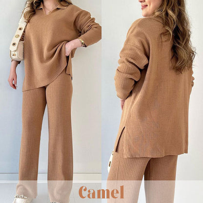 🔥Hot Sale 49% OFF🎁V-Neck Casual Slit Knitted Two-Piece Set