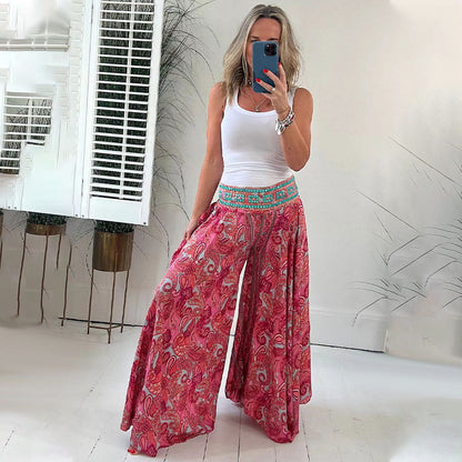 💥Limited Hot Sales 49% OFF😍Ethnic Paisley Print Elastic Patchwork-Waist Lightweight Pants