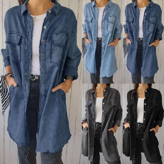 🎉Women’s Faux Denim Comfortable Lapel Coat Shirt