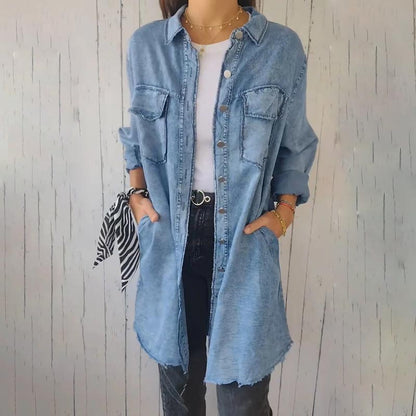 🎉Women’s Faux Denim Comfortable Lapel Coat Shirt