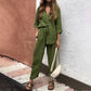 Casual Solid Color V-Neck Shirt & Pants Cotton Linen Two-Piece Set