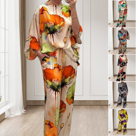 💕💕💕Stylish Watercolor Floral Print Loose 2-Piece Suit for Plus Size Women