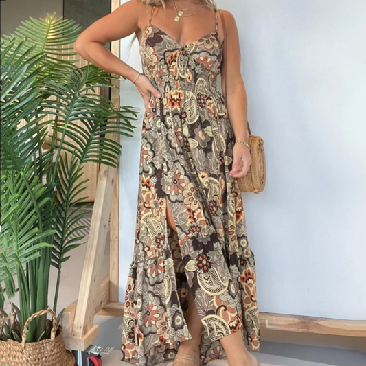 🌸Women’s Sexy Spaghetti Strap Floral Print Long Dress