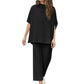 LIMITED TIME SALE🔥WOMEN'S 2 PIECE OUTFITS 3/4 BATWING SLEEVE PULLOVER TOP WIDE LEG PANTS LOUNGE SET