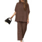 LIMITED TIME SALE🔥WOMEN'S 2 PIECE OUTFITS 3/4 BATWING SLEEVE PULLOVER TOP WIDE LEG PANTS LOUNGE SET