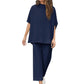 LIMITED TIME SALE🔥WOMEN'S 2 PIECE OUTFITS 3/4 BATWING SLEEVE PULLOVER TOP WIDE LEG PANTS LOUNGE SET