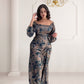 Side Drawstring Printed Maxi Dress