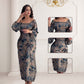Side Drawstring Printed Maxi Dress