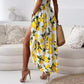 Women’s Elegant Lemon Print Spaghetti Strap Flowy Long Dress