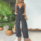 Women's Deep V-Neck Denim Jumpsuit