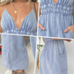 Women's Deep V-Neck Denim Jumpsuit