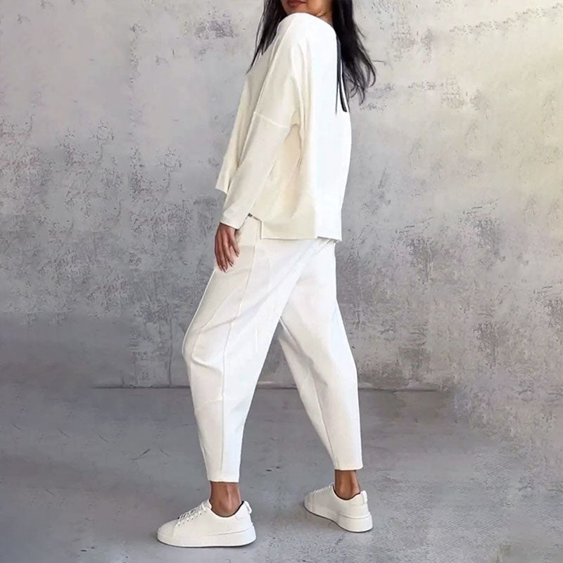💥Limit Time 50% OFF 💕🤍Round-Neck Long-Sleeved Top ＆ Pants 2-Piece Set