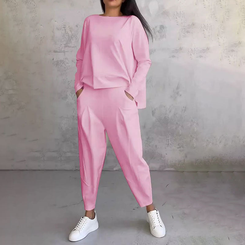 💥Limit Time 50% OFF 💕🤍Round-Neck Long-Sleeved Top ＆ Pants 2-Piece Set