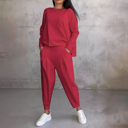 💥Limit Time 50% OFF 💕🤍Round-Neck Long-Sleeved Top ＆ Pants 2-Piece Set