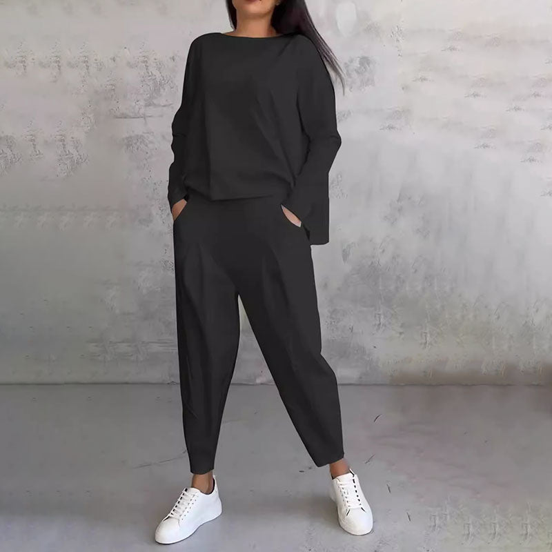 💥Limit Time 50% OFF 💕🤍Round-Neck Long-Sleeved Top ＆ Pants 2-Piece Set