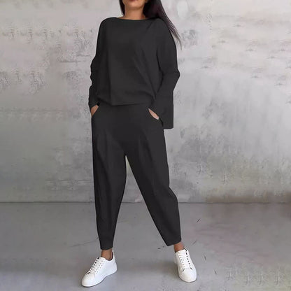 💥Limit Time 50% OFF 💕🤍Round-Neck Long-Sleeved Top ＆ Pants 2-Piece Set