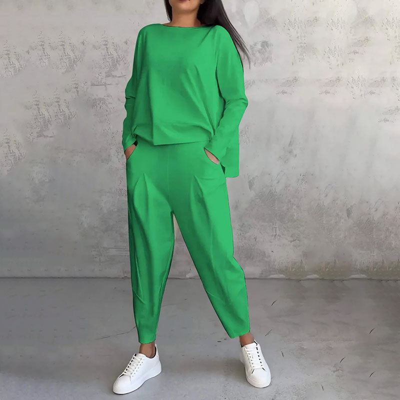 💥Limit Time 50% OFF 💕🤍Round-Neck Long-Sleeved Top ＆ Pants 2-Piece Set