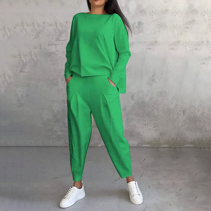 💥Limit Time 50% OFF 💕🤍Round-Neck Long-Sleeved Top ＆ Pants 2-Piece Set