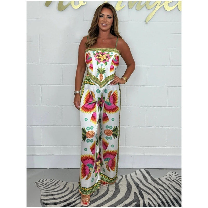 🔥New Arrival- 60% OFF💝Spaghetti Strap Printed Top & Loose Women's Pants 2-Piece Set