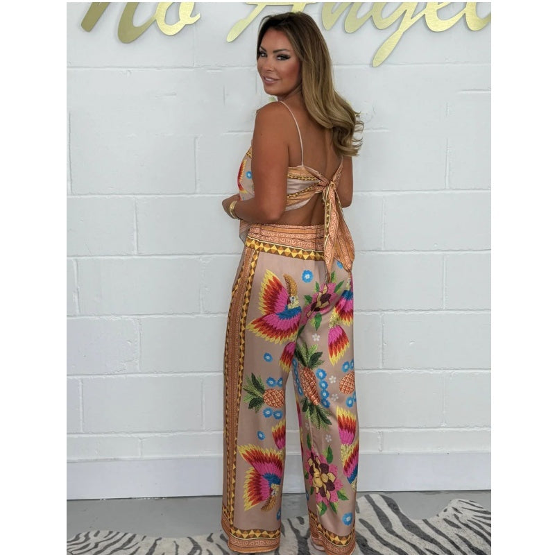 🔥New Arrival- 60% OFF💝Spaghetti Strap Printed Top & Loose Women's Pants 2-Piece Set