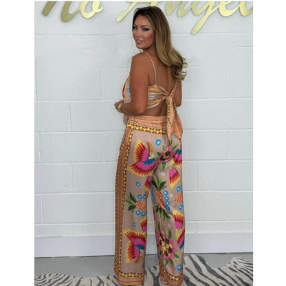 🔥New Arrival- 60% OFF💝Spaghetti Strap Printed Top & Loose Women's Pants 2-Piece Set