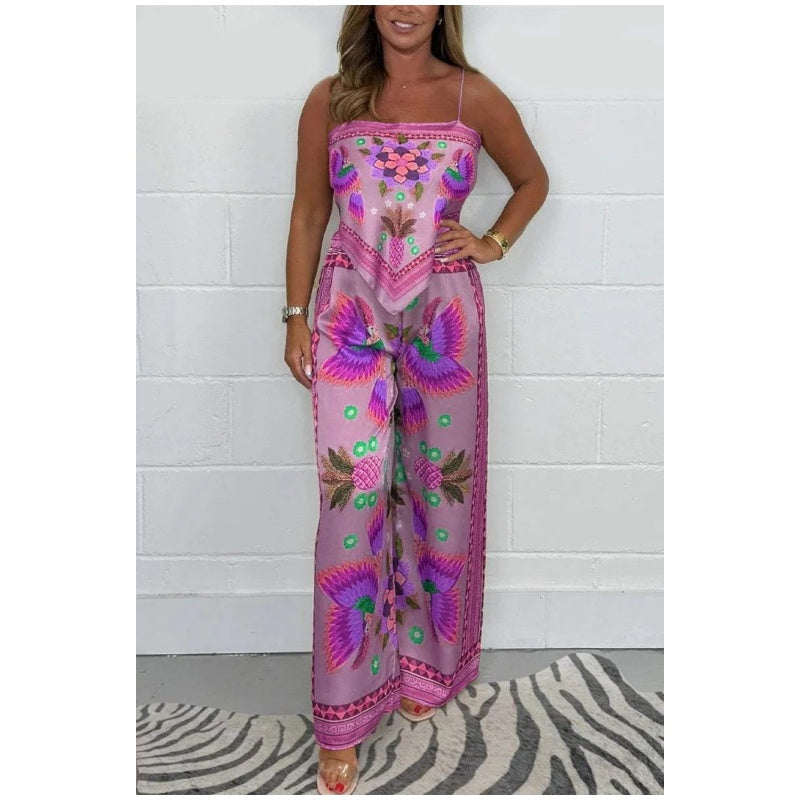 🔥New Arrival- 60% OFF💝Spaghetti Strap Printed Top & Loose Women's Pants 2-Piece Set