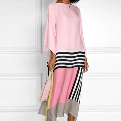 Women's Striped Off-Shoulder Long Dress with Irregular Hem