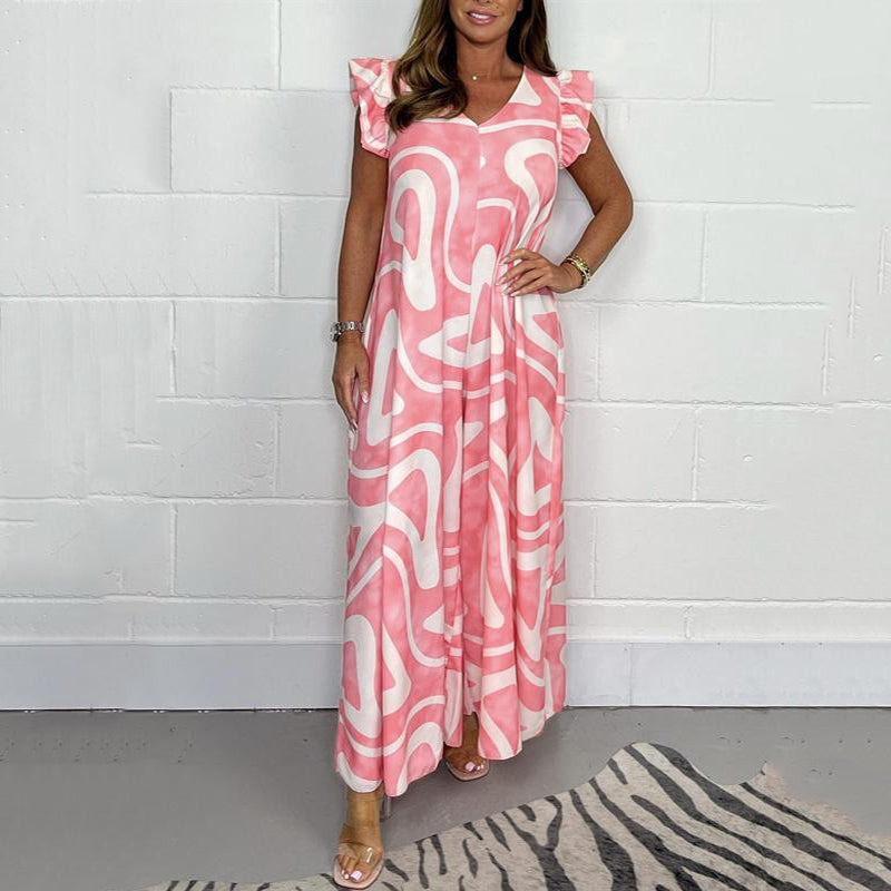 Limited Offer 50% OFF✨Ruffled Geometric Print Jumpsuit✨Women's Summer Wide-Leg Casual Wear