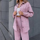 Lapel Button-Down Tops ＆ Long Pants 2-Piece Set