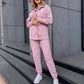 Lapel Button-Down Tops ＆ Long Pants 2-Piece Set