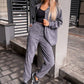 Lapel Button-Down Tops ＆ Long Pants 2-Piece Set