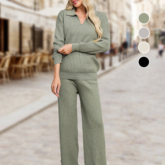 Women's 2-piece Set V-neck Knit Top & Casual Pants