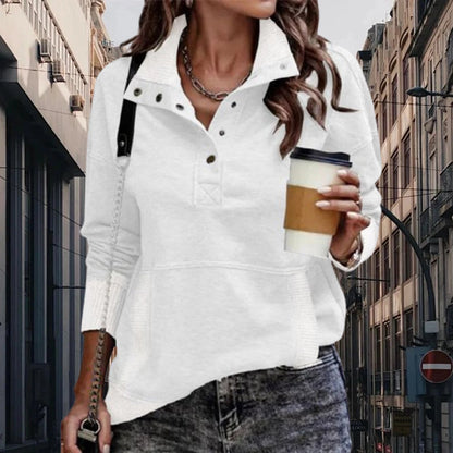 Women's Casual Stand Collar Snap Button Pullover