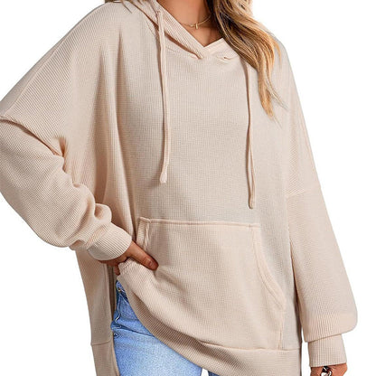 Women's Casual Long Sleeve Waffle Knit Hoodie with Side Slits