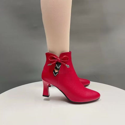 Fashionable Pointed Ankle Boots with Bow