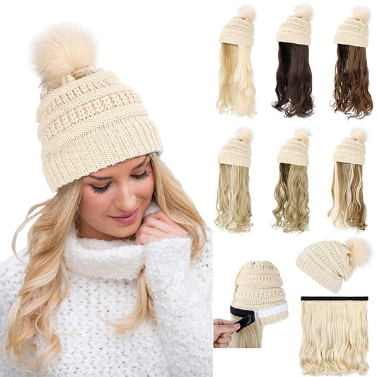 Best Gift for Her - New Warm Detachable One-Piece Big Wave Wig Knit Hat