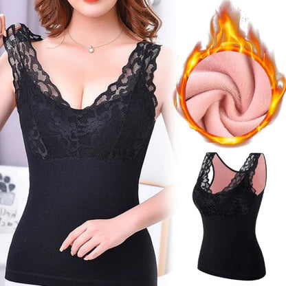 Women's Winter Lace Seamless V-Neck Padded Thickened Thermal Vests