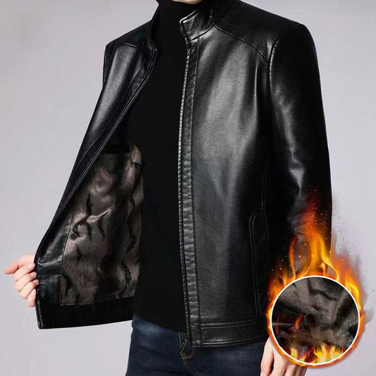 (🔥Hot Sale - 50% OFF🔥)Men’s Warm Plush Lining Leather Jacket Coat - Gift for Him!