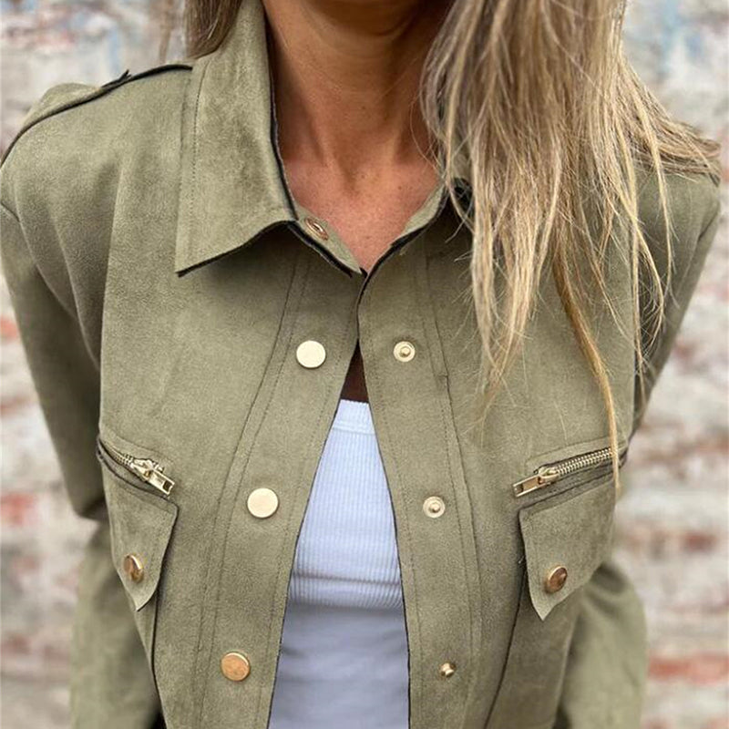 🔥Limited Time 50% OFF🔥Women's Faux Suede Button-Down Utility Jacket