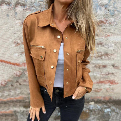 🔥Limited Time 50% OFF🔥Women's Faux Suede Button-Down Utility Jacket