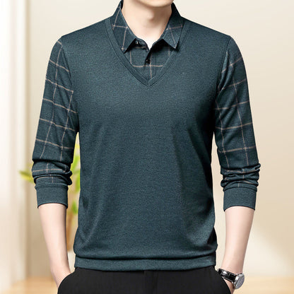 Winter Promotion ⏰Men's Fake Two Piece Lapel Long-Sleeve Tops