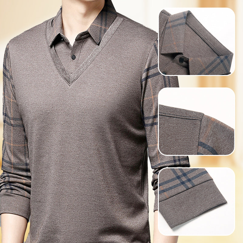 Winter Promotion ⏰Men's Fake Two Piece Lapel Long-Sleeve Tops