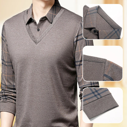 Winter Promotion ⏰Men's Fake Two Piece Lapel Long-Sleeve Tops