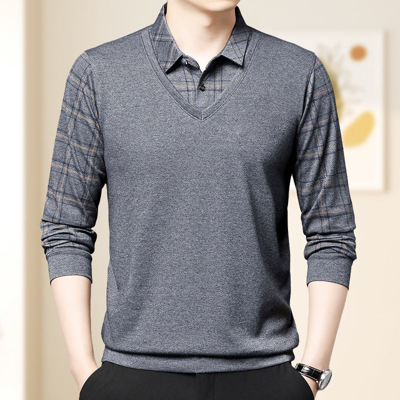Winter Promotion ⏰Men's Fake Two Piece Lapel Long-Sleeve Tops