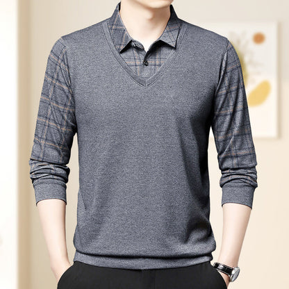 Winter Promotion ⏰Men's Fake Two Piece Lapel Long-Sleeve Tops