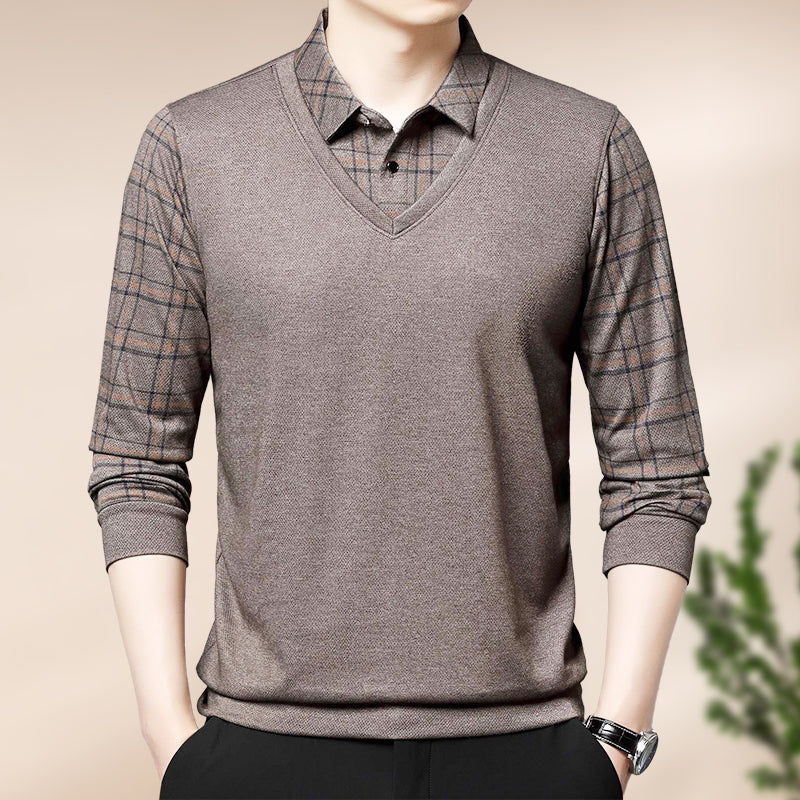 Winter Promotion ⏰Men's Fake Two Piece Lapel Long-Sleeve Tops