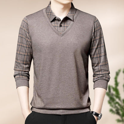 Winter Promotion ⏰Men's Fake Two Piece Lapel Long-Sleeve Tops