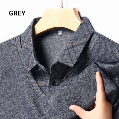 Winter Promotion ⏰Men's Fake Two Piece Lapel Long-Sleeve Tops